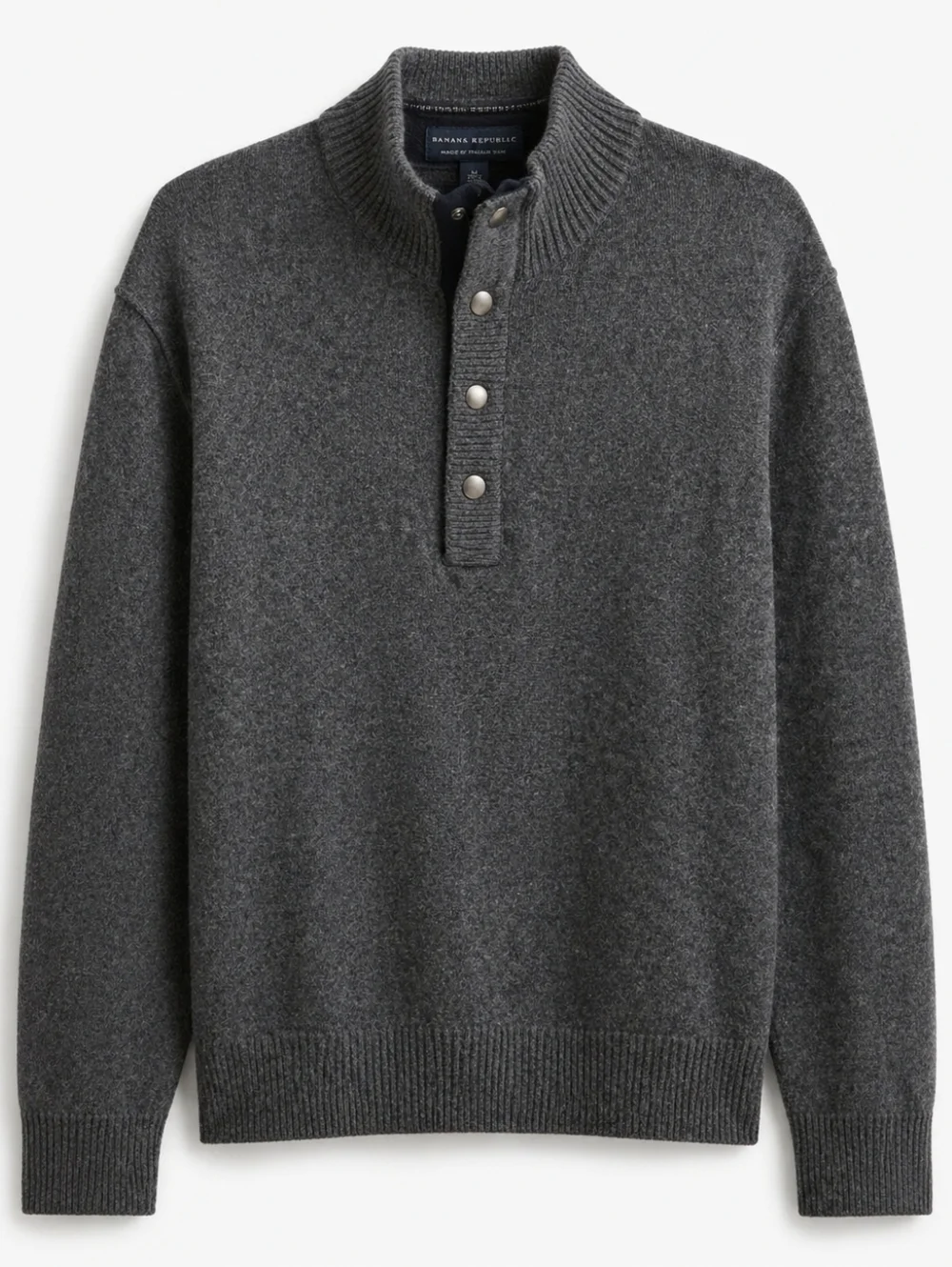 Banana Republic Italian Yarn Gray LMerino  Mock Neck Snap Button Sweater Men’s M